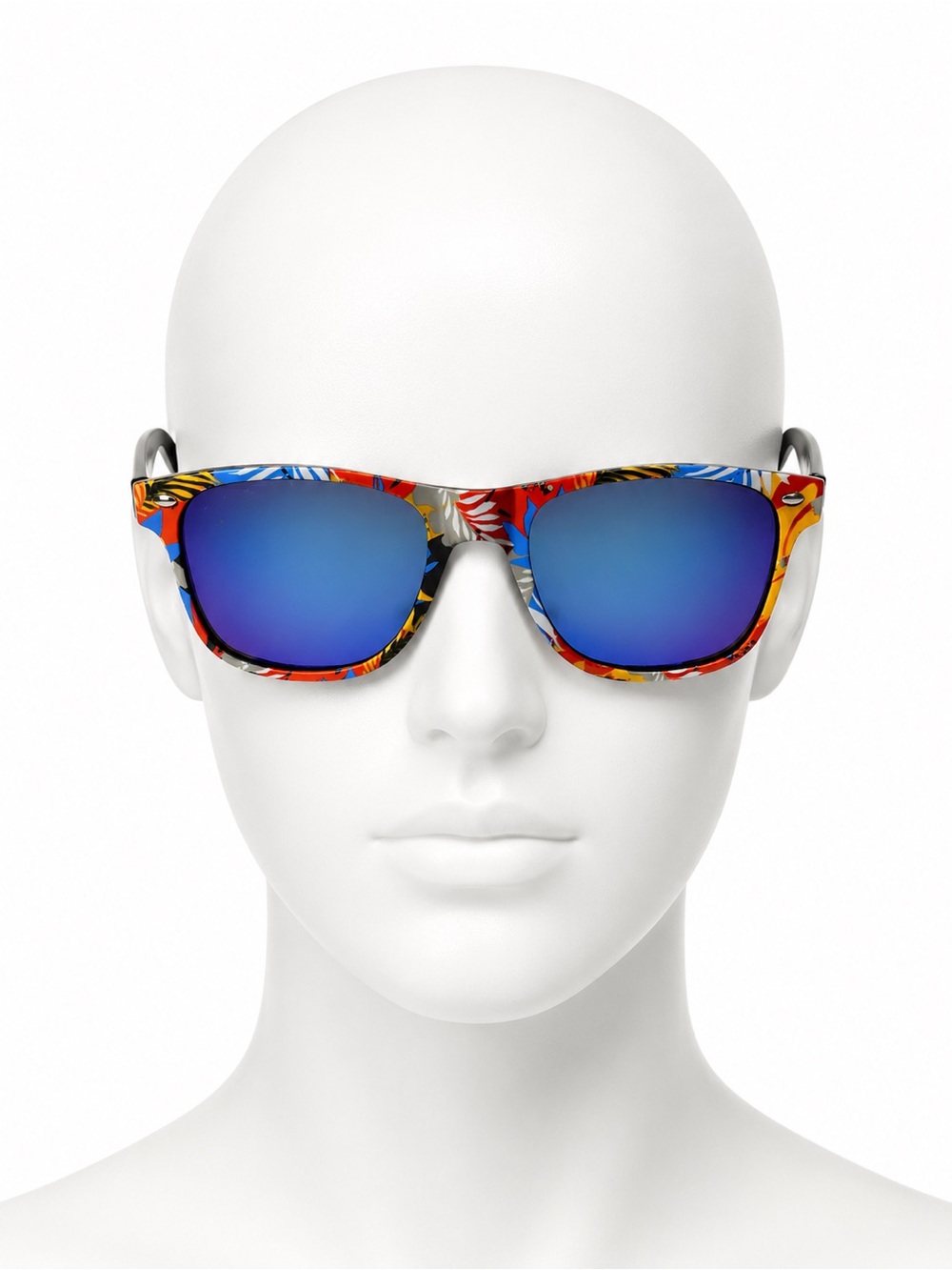Unisex Piranha Colorful Floral Wayfarer Sunglasses with Blue Mirrored Lenses
